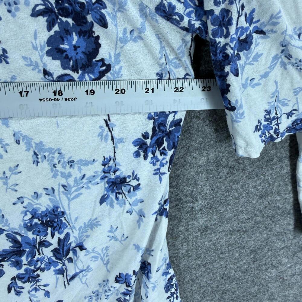 Time And Tru Blouse Women XL White Floral 3/4 Sleeve Round Neck Rayon Casual - Picture 4 of 6